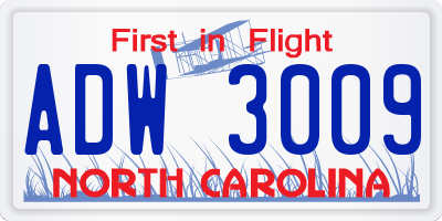 NC license plate ADW3009