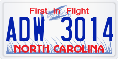 NC license plate ADW3014
