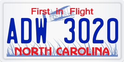 NC license plate ADW3020