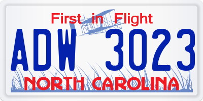 NC license plate ADW3023
