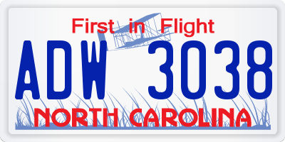 NC license plate ADW3038