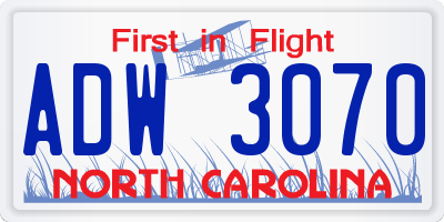 NC license plate ADW3070