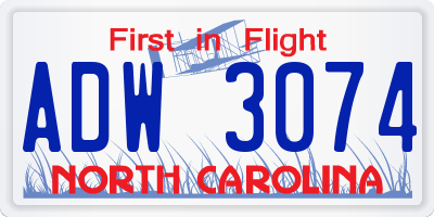 NC license plate ADW3074