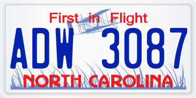 NC license plate ADW3087