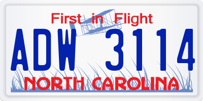 NC license plate ADW3114
