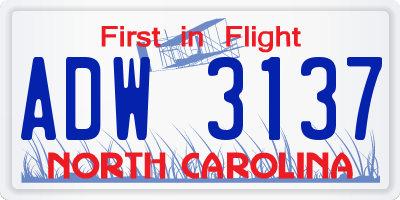 NC license plate ADW3137