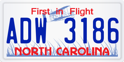 NC license plate ADW3186