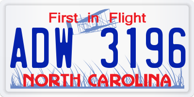 NC license plate ADW3196