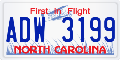 NC license plate ADW3199