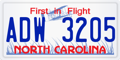 NC license plate ADW3205