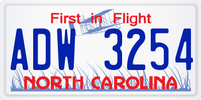 NC license plate ADW3254