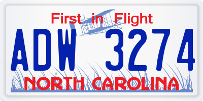 NC license plate ADW3274