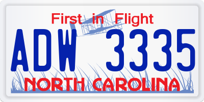 NC license plate ADW3335