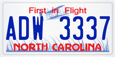 NC license plate ADW3337