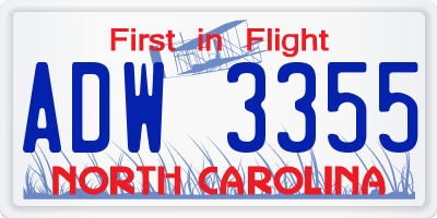 NC license plate ADW3355