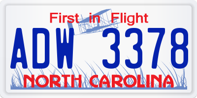 NC license plate ADW3378