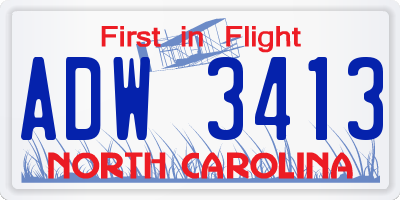 NC license plate ADW3413