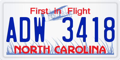 NC license plate ADW3418