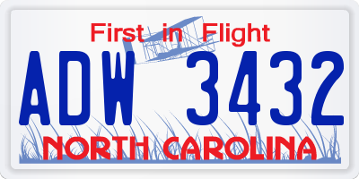 NC license plate ADW3432