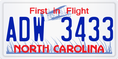 NC license plate ADW3433