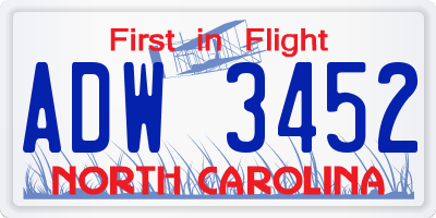 NC license plate ADW3452