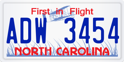 NC license plate ADW3454