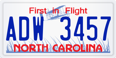NC license plate ADW3457