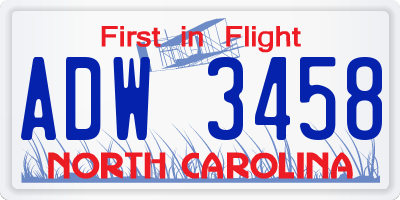 NC license plate ADW3458