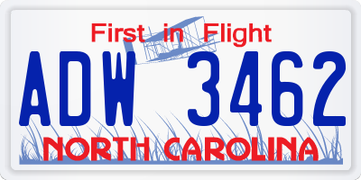 NC license plate ADW3462