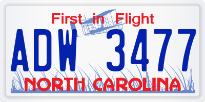 NC license plate ADW3477