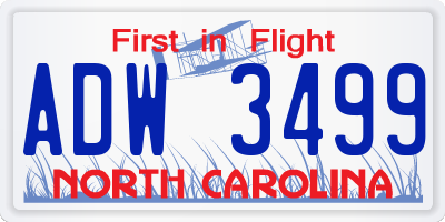 NC license plate ADW3499