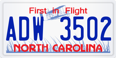 NC license plate ADW3502
