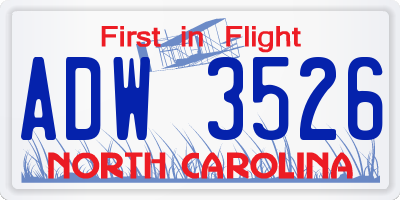 NC license plate ADW3526