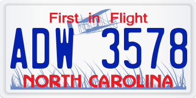 NC license plate ADW3578