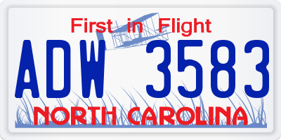 NC license plate ADW3583
