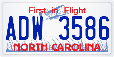 NC license plate ADW3586