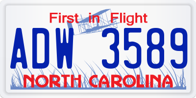 NC license plate ADW3589