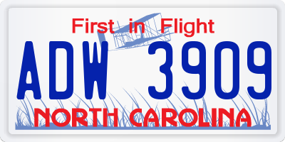 NC license plate ADW3909