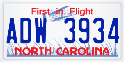 NC license plate ADW3934