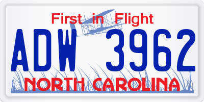 NC license plate ADW3962