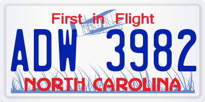 NC license plate ADW3982