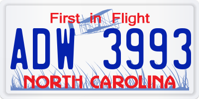 NC license plate ADW3993
