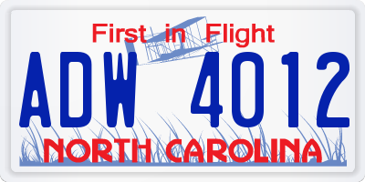 NC license plate ADW4012