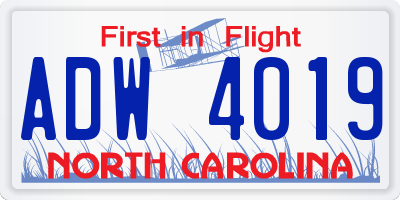 NC license plate ADW4019