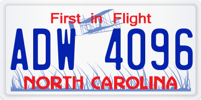 NC license plate ADW4096