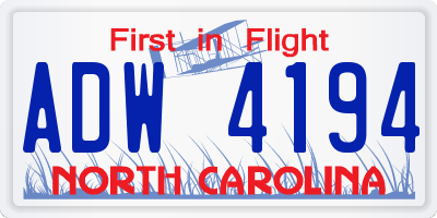 NC license plate ADW4194