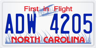 NC license plate ADW4205