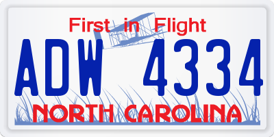 NC license plate ADW4334