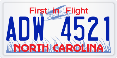 NC license plate ADW4521