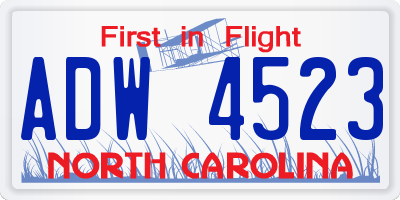 NC license plate ADW4523